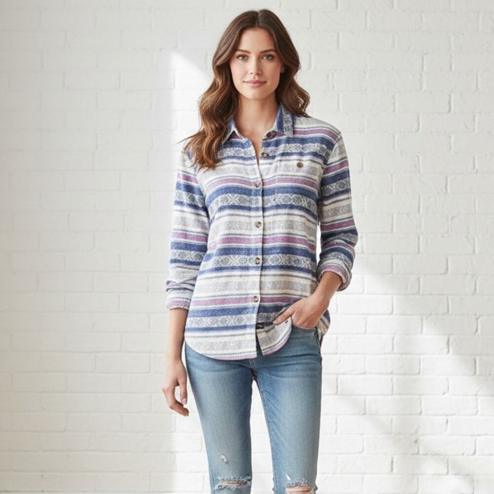 Rails Western Stripe Button up Shirt Blue white Knit size XS